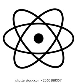 Black line icon on white background forming an atom