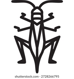 Schwarze Linie eines betenden Mantis-Insekts. Minimales Umrisssymbol, das Insekten-, Wildtier-, Natur-, Entomologie- und Tierartenkonzepte darstellt. Einzeln auf weißem Hintergrund.