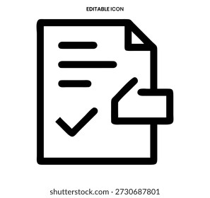 A black line icon representing a document with text and a checkmark indicating completion.
