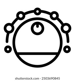 Black line icon of a robot vacuum cleaner activating cleaning mode with rotating side brush