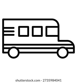 Black line icon school bus. Minimalist transportation and vehicles outline symbol design.