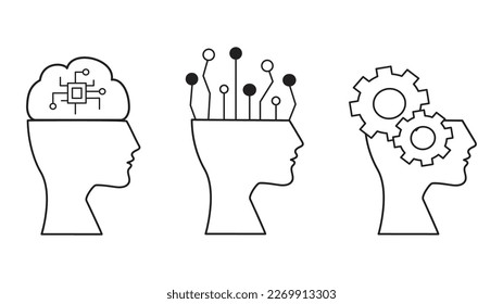 Black line icon set for artificial intelligence.Vector.Concept logo