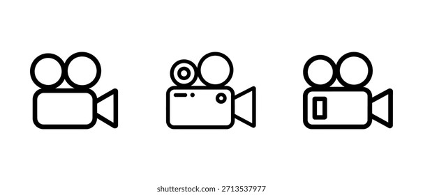 A black line icon set of various video cameras