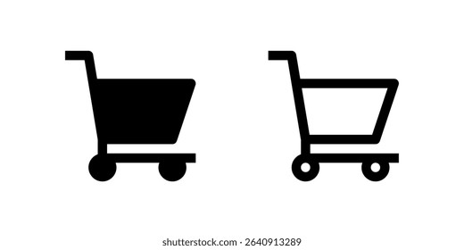 A black line icon of a shopping cart with a plus sign, signifying adding an item to the cart. Essential for e-commerce websites, shopping apps, and online retail interfaces.