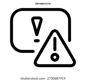 A black line icon showcasing a warning sign with a prominent exclamation mark, indicating potential danger.