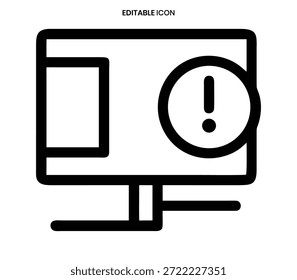 Un icono de línea negra que muestra un monitor de computadora con un símbolo de advertencia de signo de exclamación.