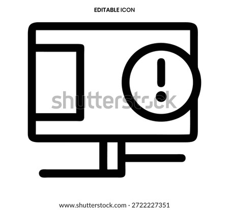 A black line icon showing a computer monitor with an exclamation point warning symbol.