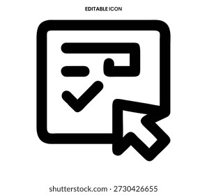Icono de línea negra que muestra una pantalla con la que interactúa un cursor y una flecha.