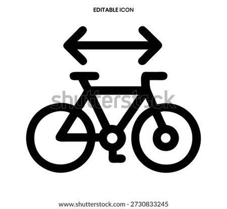 A black line icon shows a bicycle below horizontal arrows indicating adjustable width or distance.