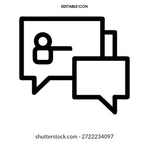 Ícone de linha preta de uma bolha de fala contendo o número oito, ideal para conceitos de comunicação.
