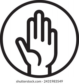 Black line icon for Stop hand. Simple black stop roadsign with a big hand symbol or icon vector illustration.