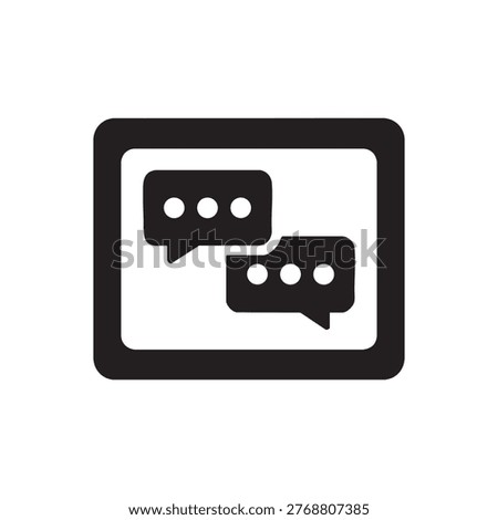 Black line icon of tablet computer displaying chat bubbles depicting mobile digital communication messaging designed for modern network applications