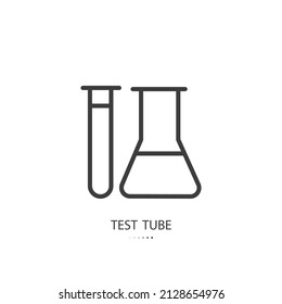 Schwarze Linie Symbol der Prüfröhre einzeln auf weißem Hintergrund. Vektorgrafik.
