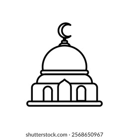 black line icon vector graphic design of mosque, islamic holiday, worship, Isra' Mi'raj, white background