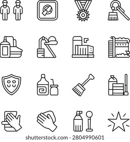 Black line icons for cleaning services and maintenance crew appreciation