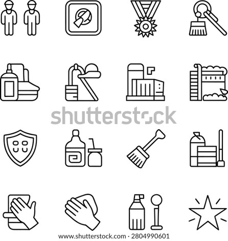 Black line icons for cleaning services and maintenance crew appreciation