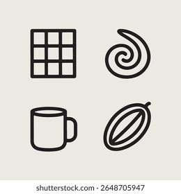Black Line Icons Coffee Mug Chocolate Spiral Cocoa Bean