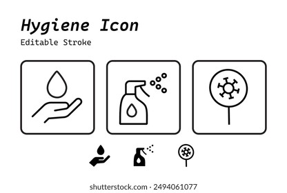 Black line icons and filled icons. Editable strokes, UI icons, Hygiene, Simple styles 