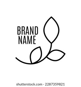 Black line icons with leaves on white background. Eco logo. Used for cosmetic, chocolate, eco products