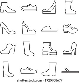 black line icons on a white background depicting different types of shoes