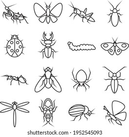 black line icons on white background insects