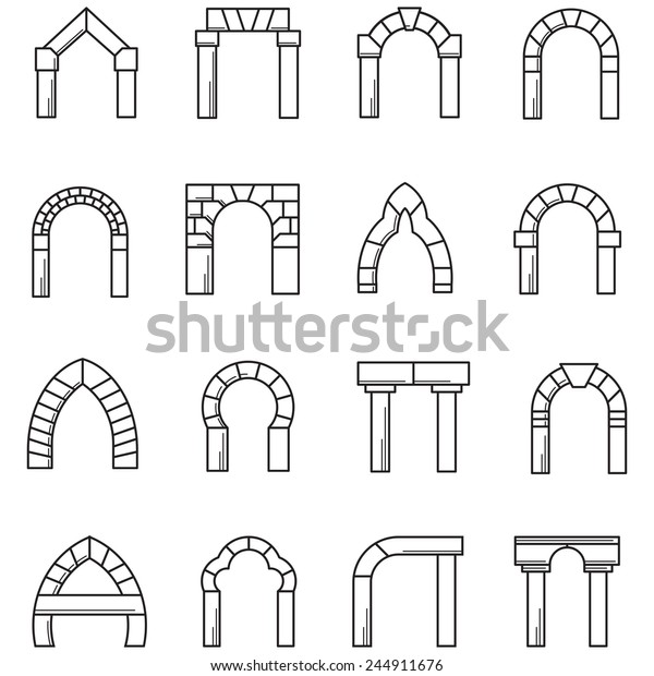 Black Line Icons Vector Collection Arches Stock Vector (Royalty Free