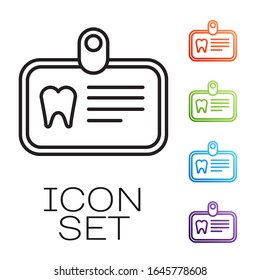 Black line Id card with tooth icon isolated on white background. Set icons colorful. Vector Illustration