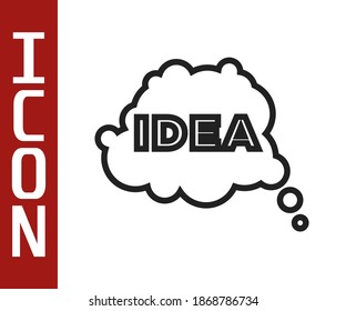 Black line Idea, speech bubble icon isolated on white background. Message speech bubble idea with cloud talk.  Vector