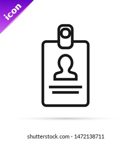 Black line Identification badge icon isolated on white background. It can be used for presentation, identity of the company, advertising.  Vector Illustration