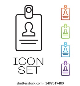 Black line Identification badge icon isolated on white background. It can be used for presentation, identity of the company, advertising. Set icons colorful. Vector Illustration