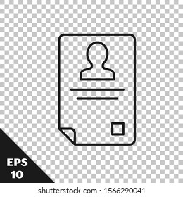 Black line Identification badge icon isolated on transparent background. It can be used for presentation, identity of the company, advertising.  Vector Illustration