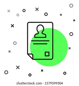 Black line Identification badge icon isolated on white background. It can be used for presentation, identity of the company, advertising.  Vector Illustration