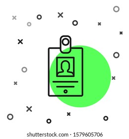 Black line Identification badge icon isolated on white background. It can be used for presentation, identity of the company, advertising.  Vector Illustration