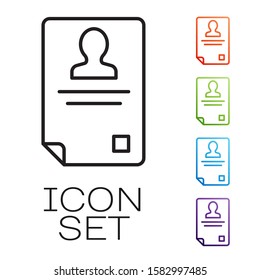 Black line Identification badge icon isolated on white background. It can be used for presentation, identity of the company, advertising. Set icons colorful. Vector Illustration