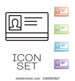Black line Identification badge icon isolated on white background. It can be used for presentation, identity of the company, advertising. Set icons colorful. Vector Illustration