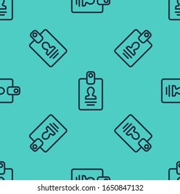 Black line Identification badge icon isolated seamless pattern on green background. It can be used for presentation, identity of the company, advertising.  Vector Illustration