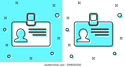 Black line Identification badge icon isolated on green and white background. It can be used for presentation, identity of the company, advertising. Random dynamic shapes. Vector Illustration
