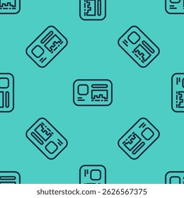 Black line Identification badge icon isolated seamless pattern on green background. It can be used for presentation, identity of the company, advertising.  Vector