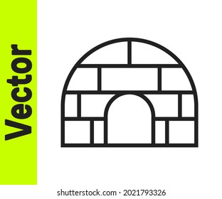 Black line Igloo ice house icon isolated on white background. Snow home, Eskimo dome-shaped hut winter shelter, made of blocks.  Vector