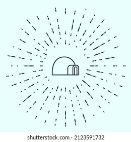 Black line Igloo ice house icon isolated on grey background. Snow home, Eskimo dome-shaped hut winter shelter, made of blocks. Abstract circle random dots. Vector