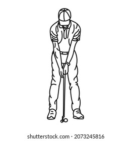 Black Line Illustration A Caucasian Male Golfer Playing Golf