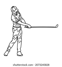 Black Line Illustration A Caucasian Male Golfer Playing Golf