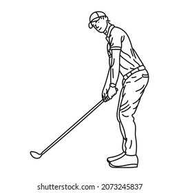 Black Line Illustration A Caucasian Male Golfer Playing Golf