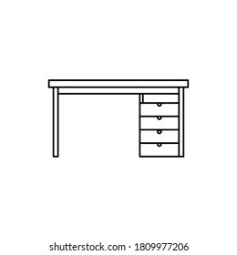 Ilustración en línea negra de la mesa de oficina. Office desk para diseño de iconos de computadora