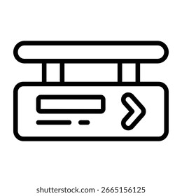 Ilustración de línea negra de un signo direccional rectangular con una flecha derecha, estilo limpio y mínimo, ideal para la búsqueda de caminos, navegación y diseños de información pública.
