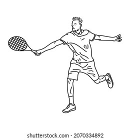 black line illustration of young man playing tennis
