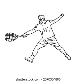 black line illustration of young man playing tennis