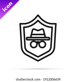 Black line Incognito mode icon isolated on white background.  Vector