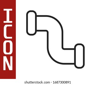 Schwarze Linie Industrie Metallrohrsymbol einzeln auf weißem Hintergrund. Rohrleitungsteile verschiedener Formen. Vektorillustration-Illustration