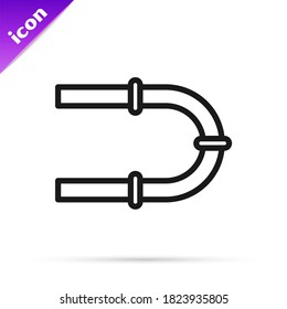 Black line Industry metallic pipe icon isolated on white background.  Vector Illustration